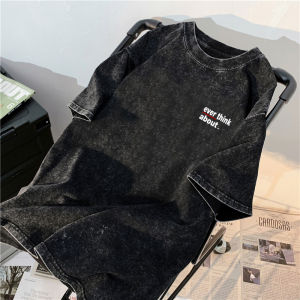 Retro American Washed Heavyweight Pure Cotton Short Sleeve T-Shirt Mens Summer New Style Fashionable Versatile round Neck Top