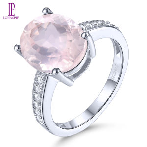 Lohaspie Jewelry Genuine 4.2 Carats Ring Silver 925 Original Natural Rose Quart Ring Pink Gemstone Ring With Big Stone Ladies Ring Silver Jewelry Wedding Ring