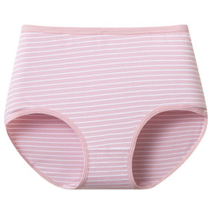 plus Size Ladies Cotton Antibacterial Striped mid Waist Loose Moms Triangle Underwear Comfortable Breathable Womens Panties