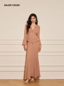 Vintage French Mocha Mousse Color Elegant Dresses