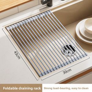 Kitchen Sink Drain Rack Dish Drainer Multi-Functional Folding Space Saving Silicone Material No Installation Required