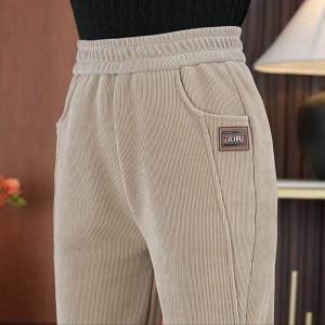 กางเกงลำลองเอวสูงหนาบุขนแกะฤดูใบไม้ร่วง/ฤดูหนาว กางเกงขายาวทรงสลิมฟิตสำหรับผู้หญิงไซส์ใหญ่ แฟชั่น อบอุ่น ใส่ไปทำงานได้