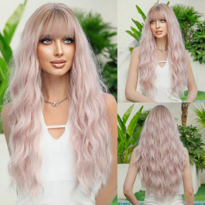 NAMM ยาวหยักกลางวิกผมสีชมพูสําหรับผู้หญิง Daily Party Ombre สังเคราะห์ลาเวนเดอร์ผมสีบลอนด์ top dye วิกผมไฟเบอร์ทนความร้อน