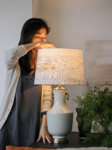 Ruona Artistic Table Lamp Moonlight White Porcelain Hand Drawn "Roof Garden" Living Room Bedroom Linen Bedside Lamp Entrance Light