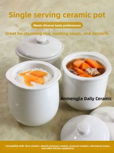 Water-Insulated Ceramic Soup Pot with Lid for Home Use Single Portion High-Temperature Resistant Baby Pressure Cooker Inner Bowl