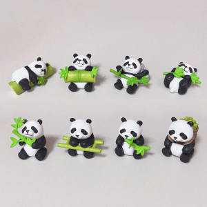 Adorable Miniature Miniature Panda Eating Bamboo Desktop Decoration Carrying Cake Entrance Decorative Figurine Plastic Craft