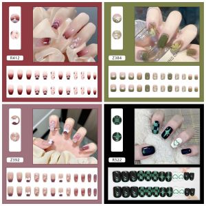 28pcs Set Polish Kuku Palsu Removable Fake Nail Beauty Nail Art Fashion Style French Finger Nail Art False Nail 美甲