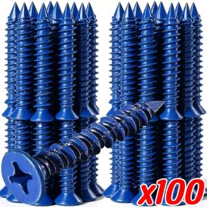 100Pcs Concrete Screws Blue Flat Head Cement Block Installing Fasteners Hardware Supplies For Construction Work Fitting Fixings