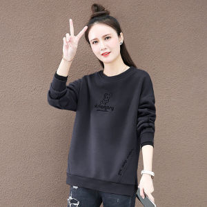 Fashionable round Neck Sweatshirt Womens Spring Autumn Loose Style Ageless Korean Version Long Sleeve Comfortable Top