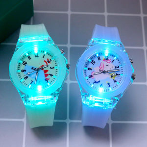 Cute Cartoon Unicorn Flash Light Kids Watches for Girls Boys Rubber Strap Rabbit Dinosaur Children Watches Clock reloj infantil