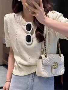 Slim Fit Short Sleeve Womens Knitwear Soft Korean Style Summer New Arrival Thin Sweater Gentle Unique Top round Neck Solid Color