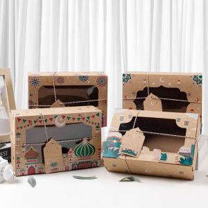 4/8pcs Islamic Muslim Holiday Party Gift Box with Clear Window Eid Mubarak Candy Boxes with Tags Ramadan Mubarak Goodie Bags