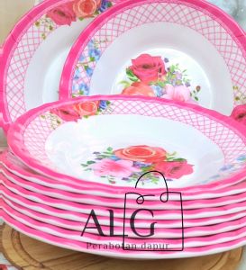 GRATIS 12PCS PIRING MELAMINE BESAR 23CM MOTIF KEMBANG TAHAN PANAS