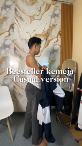 Kemeja Pria ALNI Premium - Lengan Panjang Motif Garis Geometris dengan Kerah Polo