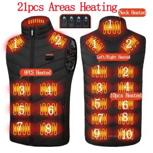 21PCS Heated Jacket Fashion Men Women Coat Intelligent USB Electric Heating Thermal Warm Clothes Winter Heated Vest Plussize