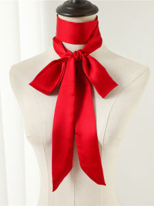 Khăn Choàng Dài Màu Đỏ Phong Cách Hàn Quốc Cho Nữ Khăn Quàng Cổ Dây Buộc Tóc Mùa Hè Mùa Xuân Mùa Thu Trang Trí Polyester