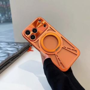 For Magsafe Magnetic 360°Rotating Metal Bracket Hollow Heat Dissipation Phone Case For iPhone 16 Pro Max 14 11 12 13 15 Pro Max