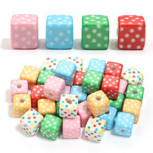 10pcs/lot Acrylic Square Beads 14mm Multicolor Spot Cube Beads Loose Spacer Bead For DIY Jewelry Making Bracelet Keychain