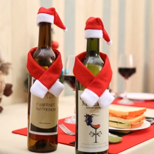 2Pcs/Set Christmas Wine Bottle Cover Set Santa Claus Bottles Decoration with Hat Xmas Home Party