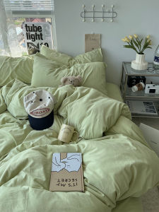 Ins Style Soft Washed Cotton Bedding Set Four Pieces Quilt Cover Sheet Dormitory Three Pieces Bedding Set Bed Canopy