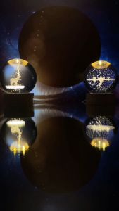 Horici Lampu Bola Kristal/Lampu Tidur Kamar Aesthetic/Lampu Tidur Hias Bulat Mini/Lampu Buat Kado/Motif Rusa/Lampu Galaxy/Cahaya Bola Kristal