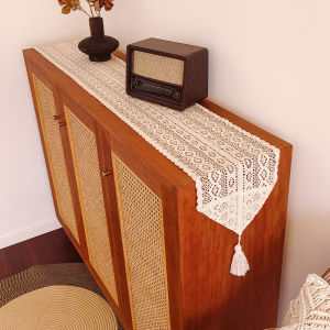 American Vintage Lace Hollow Carve Tassel Crochet Table Runner