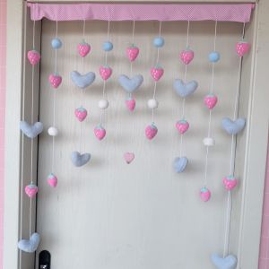 Blue Heart Strawberry Garden Cartoon Decorative Door Curtain Partition Curtain Cute Home Fabric Door Curtain China Made