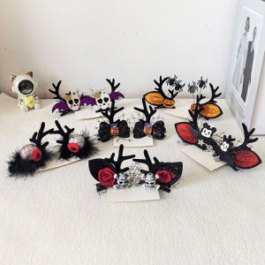 Halloween New Arrival Deer Antlers Headwear for Girls Novelty Pumpkin Rose Skull Hair Clip Fashionable European Style Fresh out