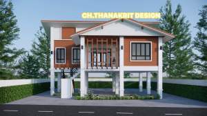 แบบบบ้านจั่วผสมโมเดิร์นยกสูง