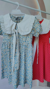 Cute Bow Collar Puff Dress Printed Design Flowers Polka Dots Red Casual OOTD Dress for 3-12Y Kids Girls