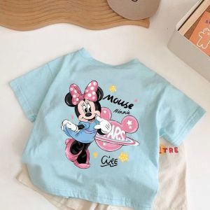 Girls Pure Cotton Short Sleeve T-Shirt Loose Fit round Neck Cartoon Print Kids Summer Top Baby Clothing Soft Comfortable Sweat Absorbent