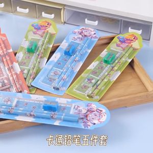 Cartoon Pencil Suit Student Learning Stationery Five-Piece Set Kindergarten Prizes Gift Creative Childrens Day Gifts