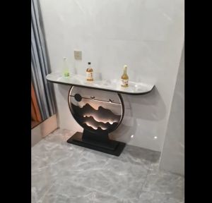New Chinese style wall leaning modern and minimalist foyer table home entrance hallway rock slab end view table illuminated light luxury style