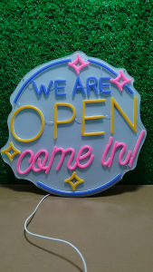 ป้ายไฟนีออน ป้ายไฟ WE ARE OPEN CAME IN ไฟประดับตกแต่ง ป้ายไฟสำรับตกแต่งหน้าร้าน