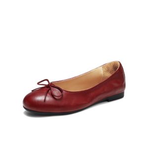 Belle | Red Flat Ballet Shoes with Bow Leather