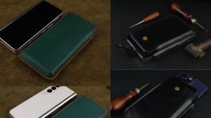 Bao da đựng 2 điện thoại đeo lưng và cầm tay da bò thật may thủ công