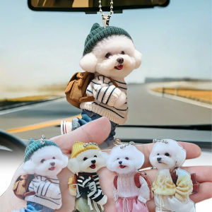 Bùa cho xe ô tô đồ trang trí xe ô tô dễ thương Chó bông móc treo trang trí trên xe hơi Keychain Acrylic đồ trang trí giáng sinh cho gương chiếu hậu tự động dễ thương vật nuôi
