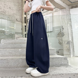 Girls Summer Sporty Casual Thin Long Pants Childrens Fashionable Leisure Trousers for Kids Non-Fleece Wide Waistband
