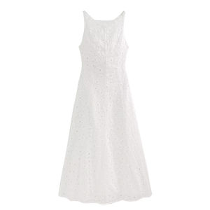 Guobioziy 2026 New Minimalist Sleeveless Pure White Straight-Cut Round Neck Vest Dress Summer Commuter Casual Long Dress
