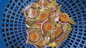 Mantra.Custom Logo Pin Magnet Bahan Kuningan Cor Model Padi Kapas Matahari