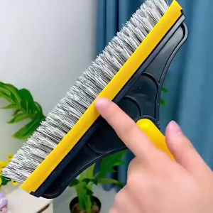 3-in-1 Floor Brush Long Handle Brush Grout Brush New Upgrade Hard Bristle Cleaning Brush Matte Brush with Scraper 180° Rotating Tile Brush for Cleaning Bathroom Patio and Kitchen Glass