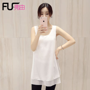 New round Neck Chiffon Camisole Womens Mid Length Long Length Summer Outwear Pure Color Plus Size Loose Sleeveless Inner Match Base