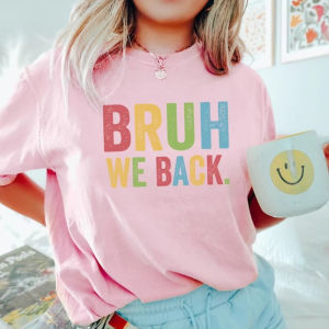Sanrio | Bruh We Back T-shirt Retro Style Funny Graphic Tee Back To School Shirt Men Women Summer Casual Fashion Crewneck Cotton Tee Tops