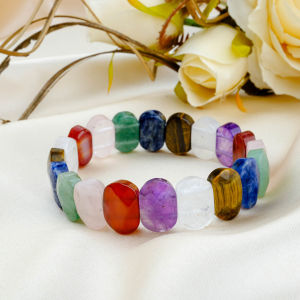 Natural Stone Rectangle Bead BraceletCrystal Quartz Energy Gems Bangle for Women Men Charm Bracelet