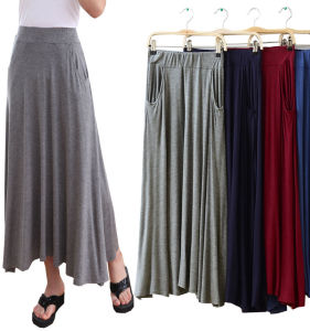 Ruizhijzg Ready stock Modal Cotton Skirt For Woman With Pocket Women Korean Style Long High Waist Ladies Office Work Female New Summer A-line Skirts Pants