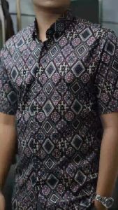 DGMFashion Kemeja Batik Pria Slim Fit Premium Pendek Diamond Hitam 6087