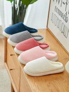 Warm Thick Bottom Cotton Slippers Home Indoor Anti-Slip Couples Cotton Slippers Autumn Winter Pure Color Tread Sensation Womens Shoes