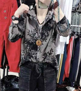 Slimming Long Sleeve Cotton Linen Blouse Spring Fashion Print Loose Versatile Stylish Base Layer Shirt Top for Young Women