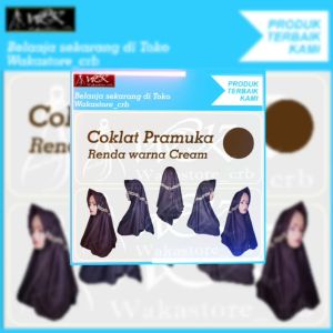 Kerudung sekolah anak hijab sekolah coklat renda warna cream tk sd smp sma dewasa serut renda samping warna cream