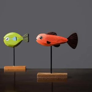 Colorful Wooden Fish Statue Ornament Fish Sculpture Ornaments Living Room Bedroom Dining Room Home Decoration Gifts